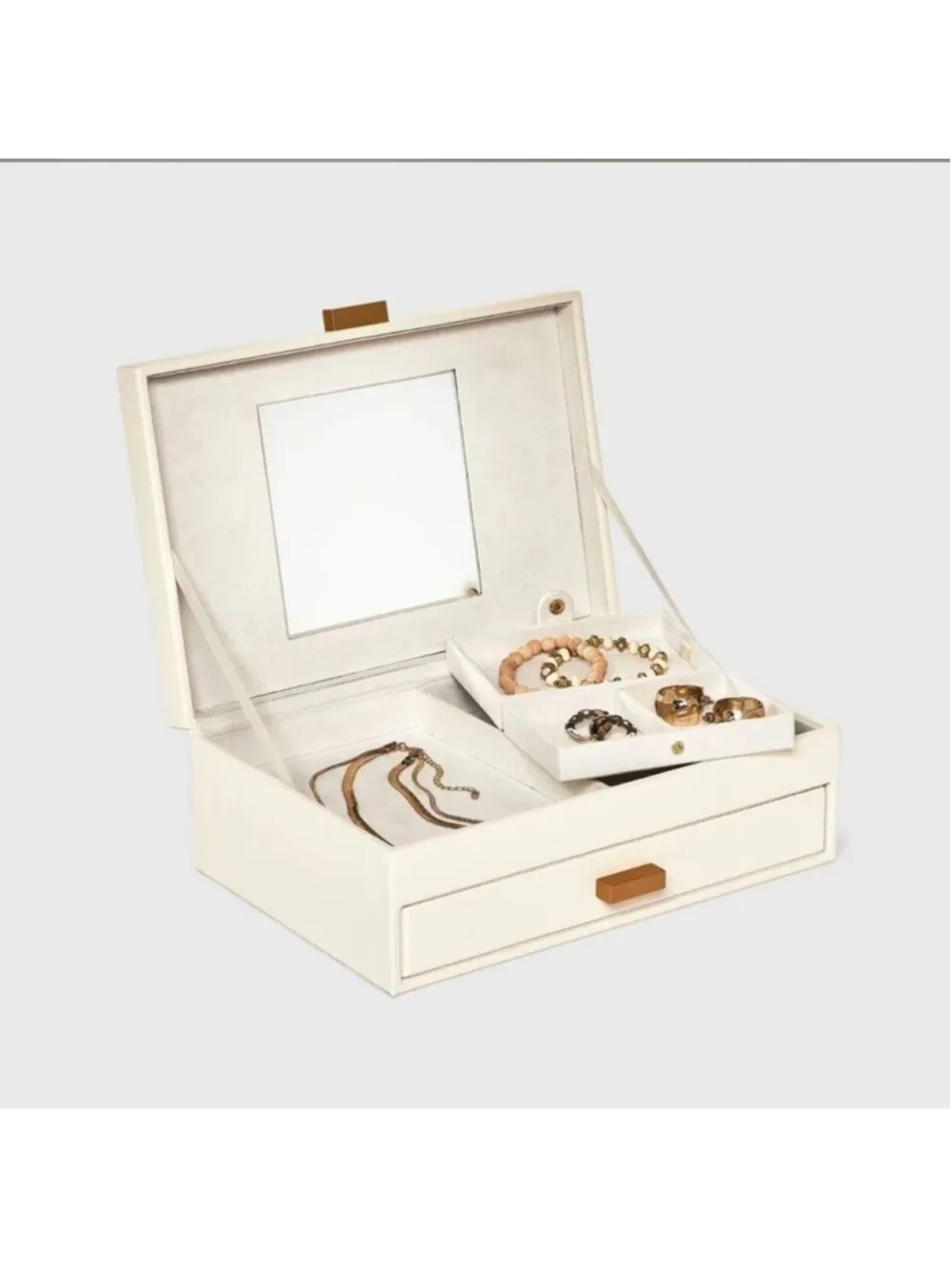 Cream and Tan Jewelry Organizer with Two Drawers